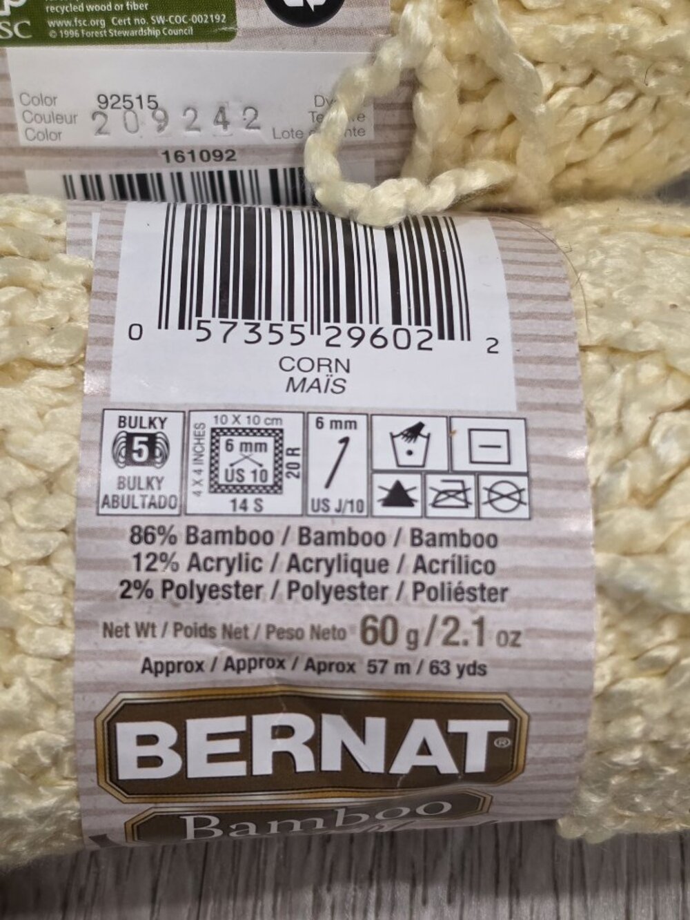 Bernat Bamboo Natural Blends Yarn Lot 10 Skeins Color Corn (209242) 60g/63 Yd ea - Picture 3 of 6